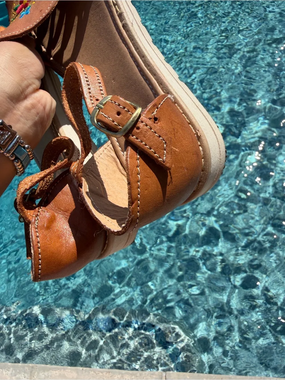 Women’s Tan Embroidered Leather Flats